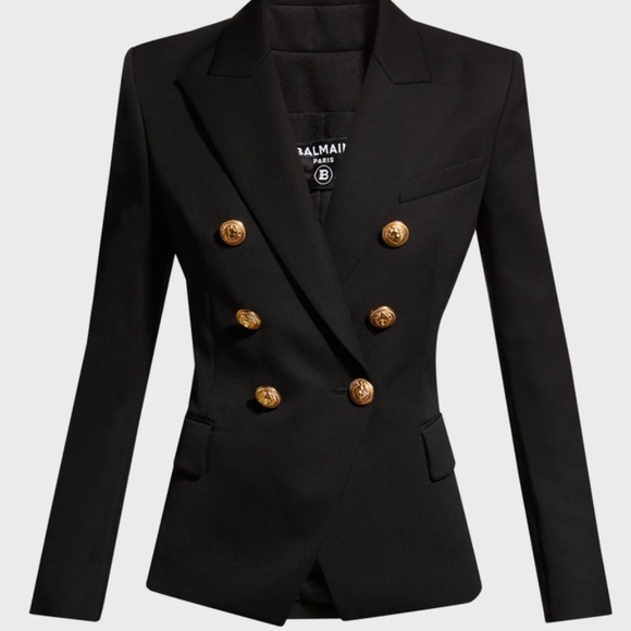 BALMAIN DOUBLE BREASTED BLAZER JACKET GOLD BUTTONS WOMENS BLACK SIZE 34 NEW BNWT - Picture 2 of 6